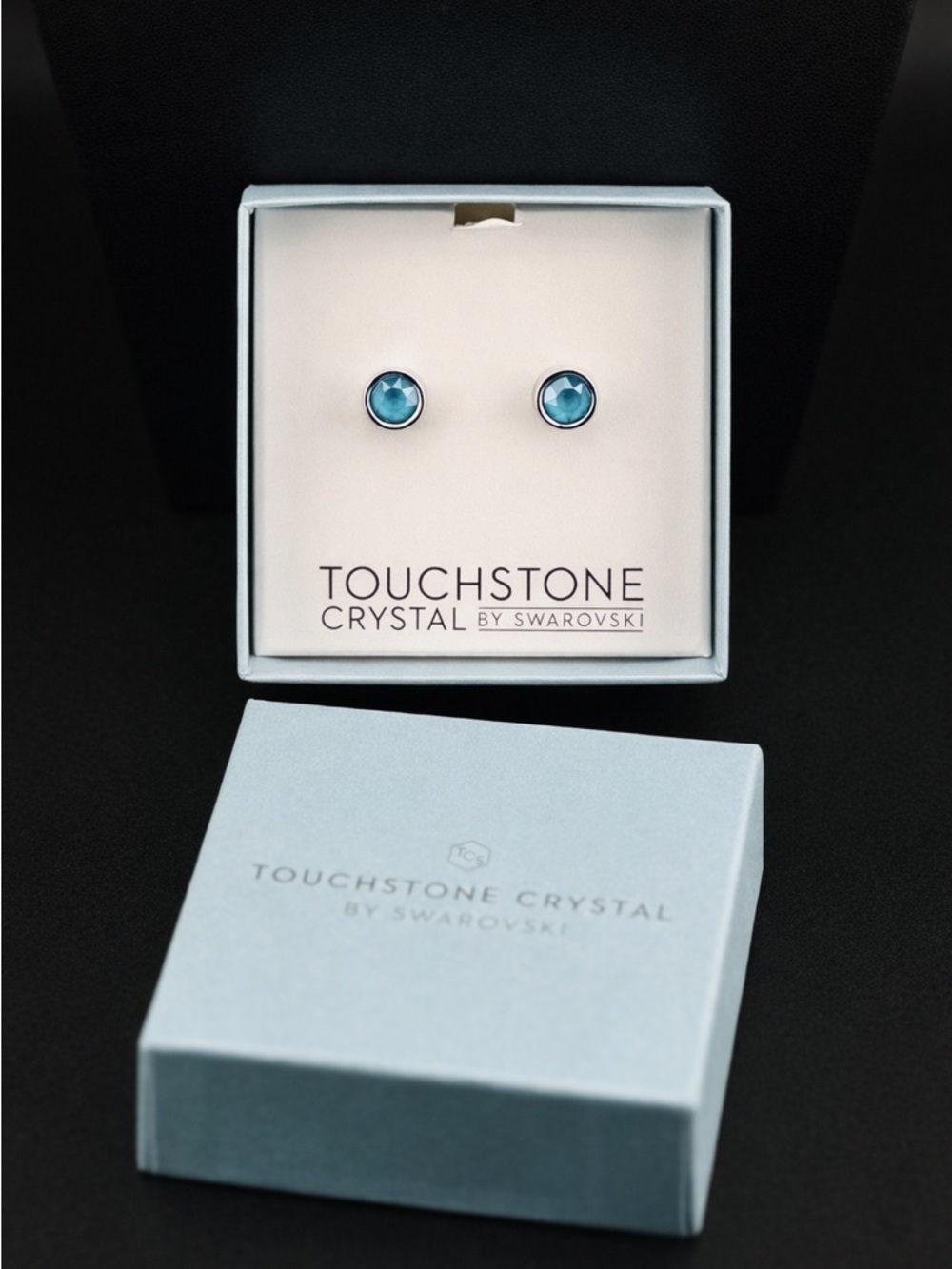 Sea Blue Ice Earrings 
Touchstone Crystal by Swarovski